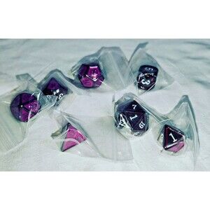 Metal Dice Purple /Black, 7 Piece, Polyhedral Set For Table Top Gaming DND